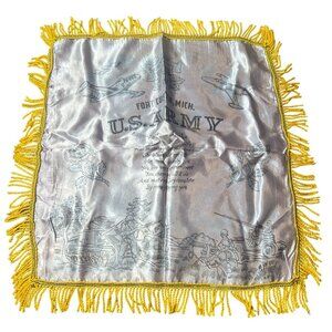 Vintage  Retro U.S. Army Fort Custer Pillow Cover Wife With Poem & Yellow Fringe